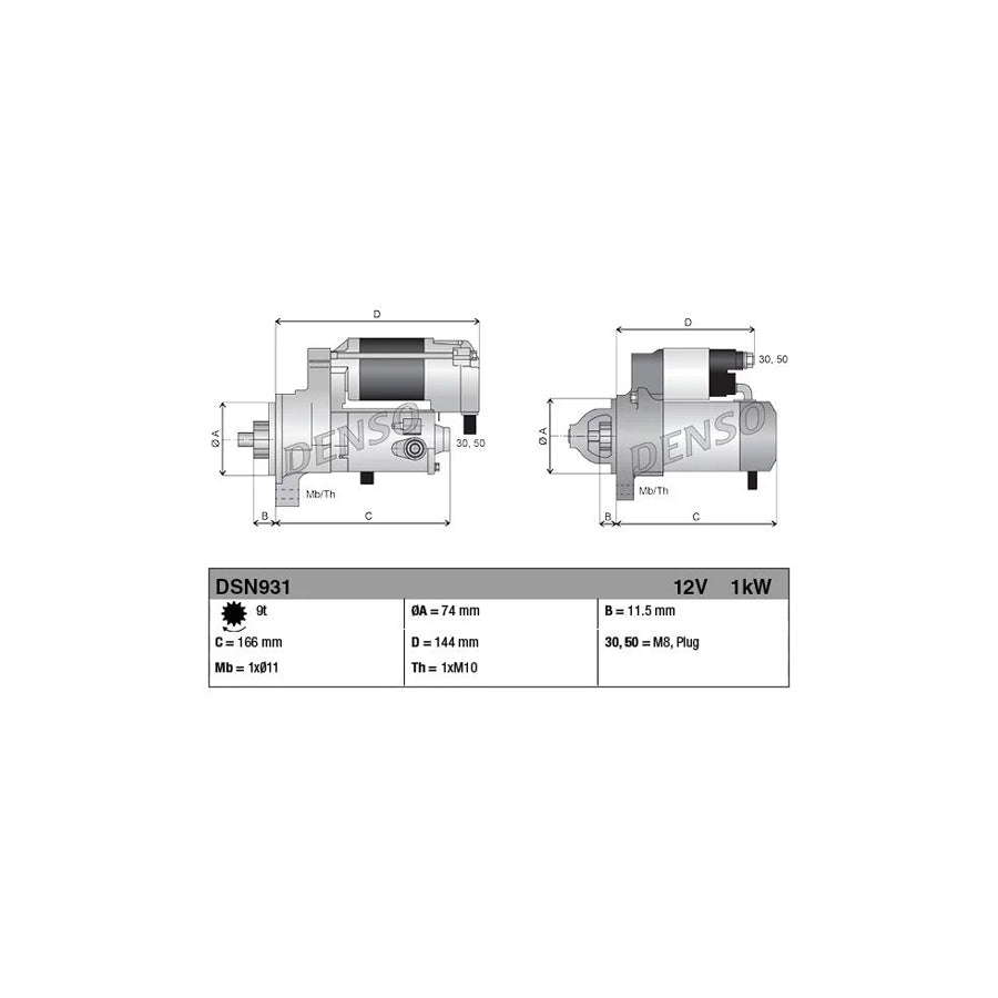 DENSO DSN931 Starter Motor for Toyota Yaris I Hatchback (P1)