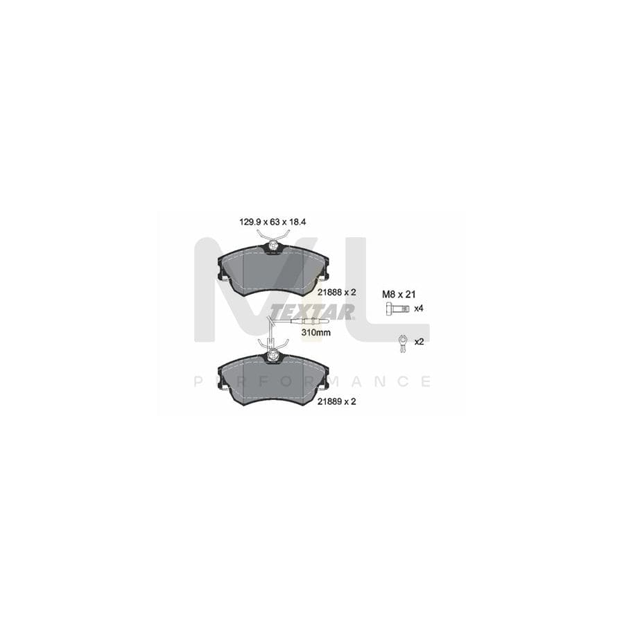 TEXTAR 2188801 Brake pad set for RENAULT Espace III (JE) with integrated wear warning contact, with brake caliper screws, with accessories