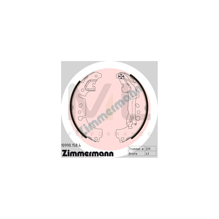 ZIMMERMANN 10990.158.4 Brake Shoe Set Photo corresponds to scope of supply, with lever