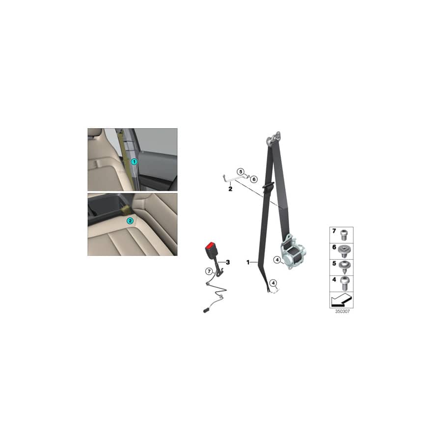 Genuine BMW 72117339596 Seat Belt Guide Loop, Right (Inc. i3 60Ah, i3s 120Ah & i3s 94Ah)