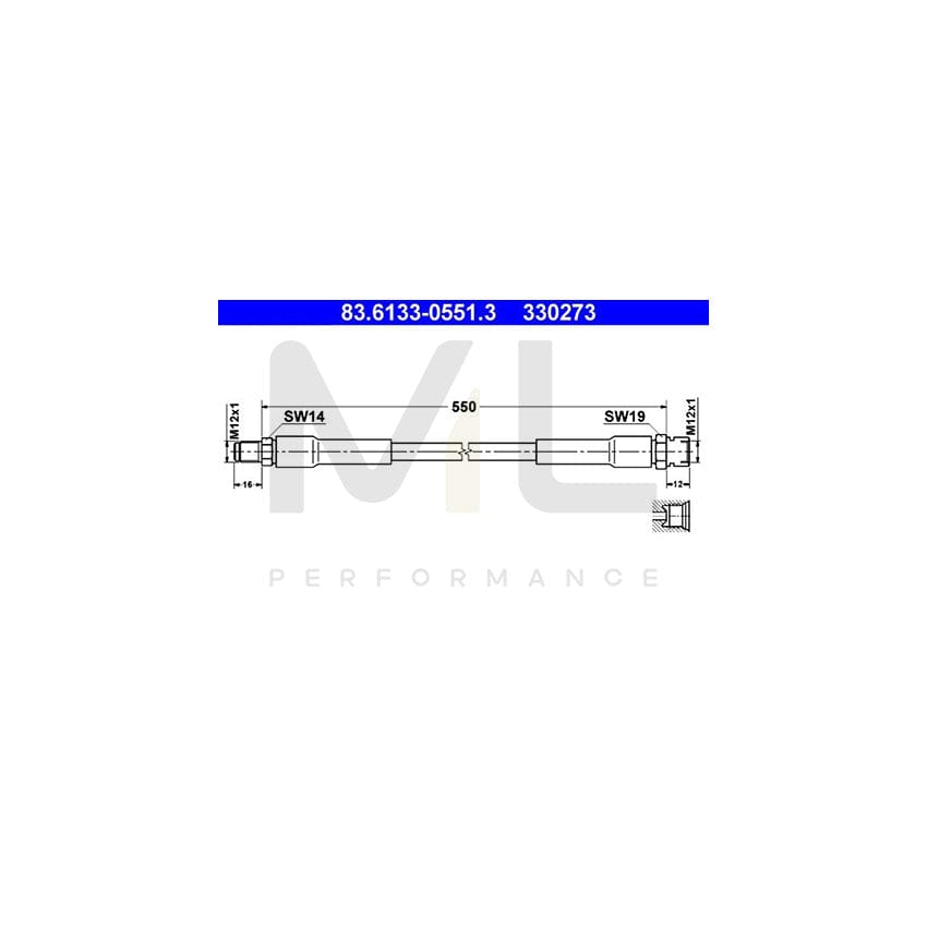 ATE 83.6133-0551.3 Brake Hose suitable for MERCEDES-BENZ T2 550mm, M12x1
