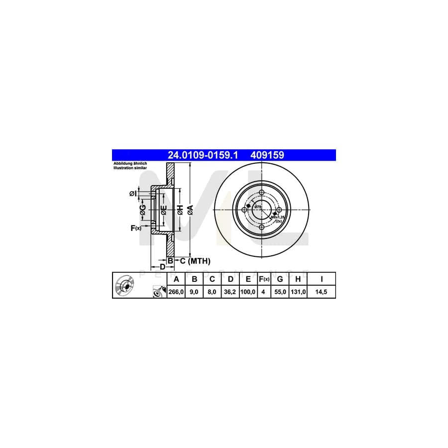 ATE 24.0109-0159.1 Brake Disc for TOYOTA COROLLA Solid, Coated  - 1 piece