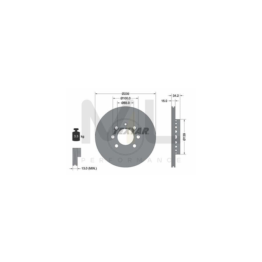 TEXTAR 92106400 Brake Disc Externally Vented, without wheel hub, without wheel studs  - 1 piece