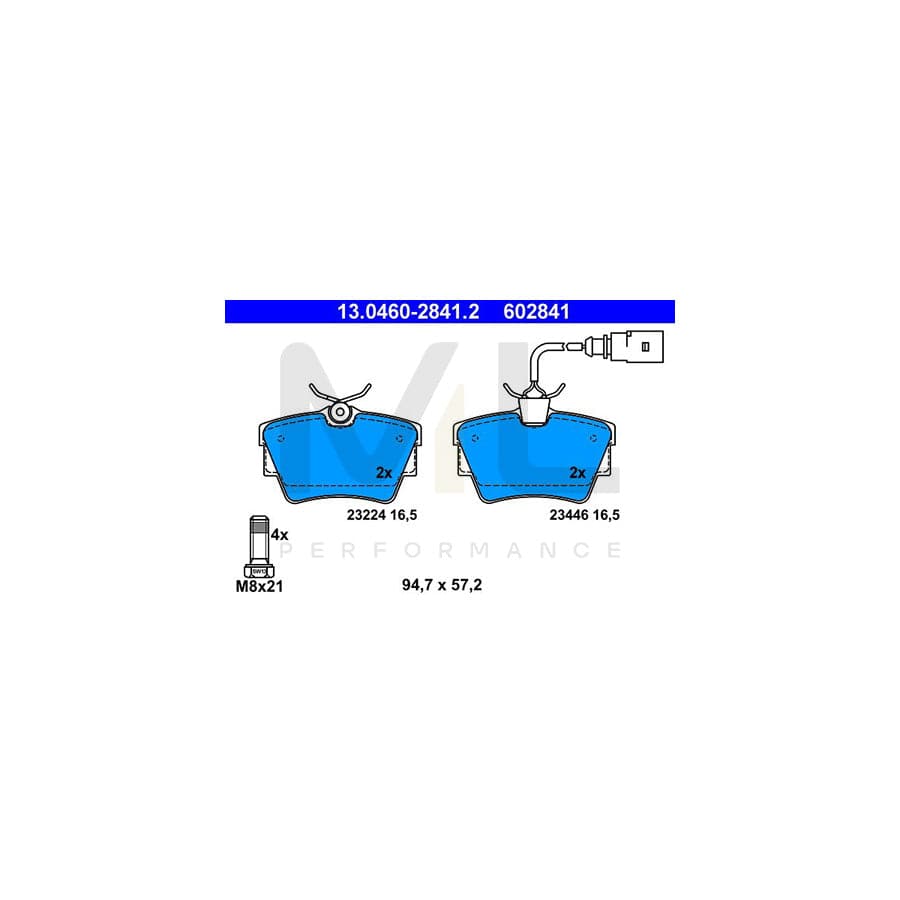 ATE 13.0460-2841.2 Brake pad set incl. wear warning contact, with brake caliper screws