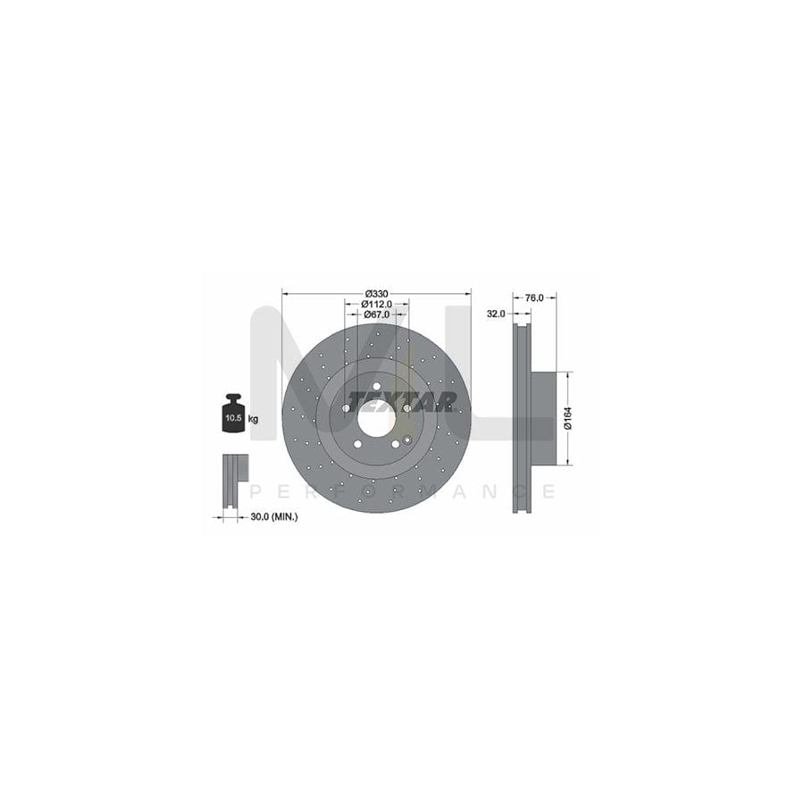 TEXTAR PRO 92099203 Brake Disc Internally Vented, Perforated, Coated, without wheel hub, without wheel studs  - 1 piece