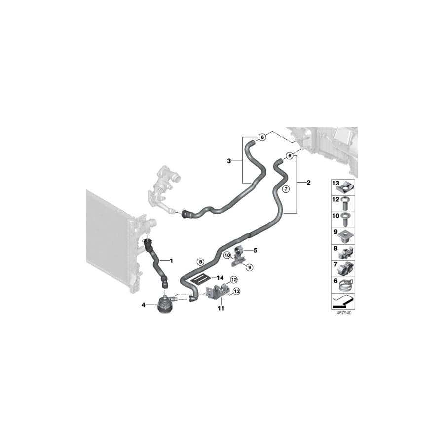 Genuine BMW 64219299637 G32 Coolant Hose, Supply 2 Auxiliary coolant pump - heat exchanger (Inc. 630i, 630dX & 640iX)
