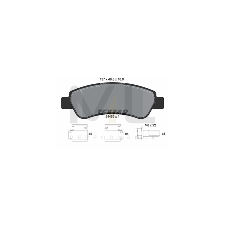 TEXTAR 2446501 Brake pad set not prepared for wear indicator, with brake caliper screws, with accessories