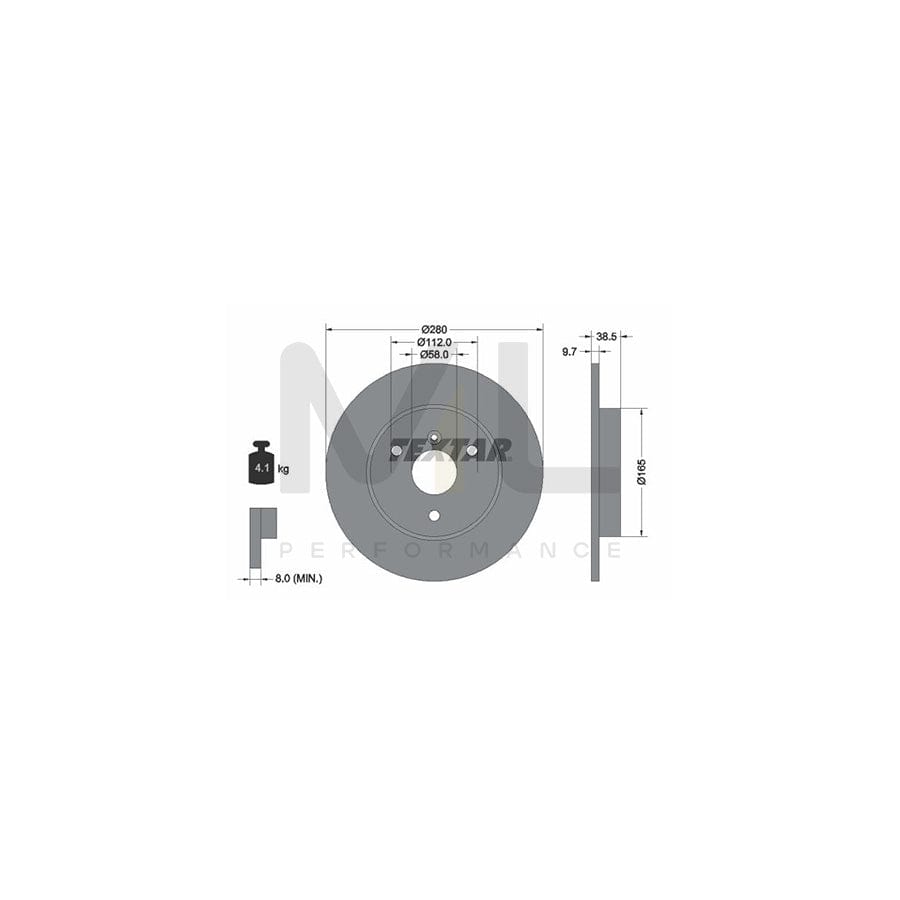 TEXTAR 92155500 Brake Disc for SMART FORTWO Solid, without wheel hub, without wheel studs  - 1 piece