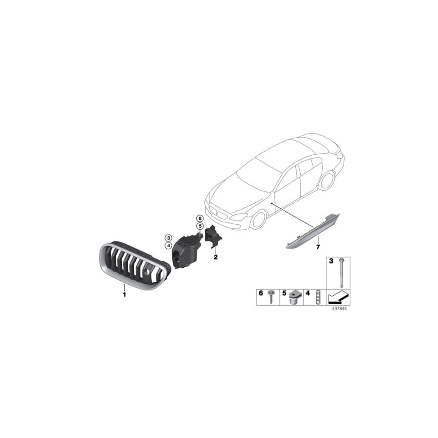 Genuine BMW 51137370393 F12 F13 F06 Grille, Front, Left NIVI (Inc. 650iX 4.4, 640i & 640dX)