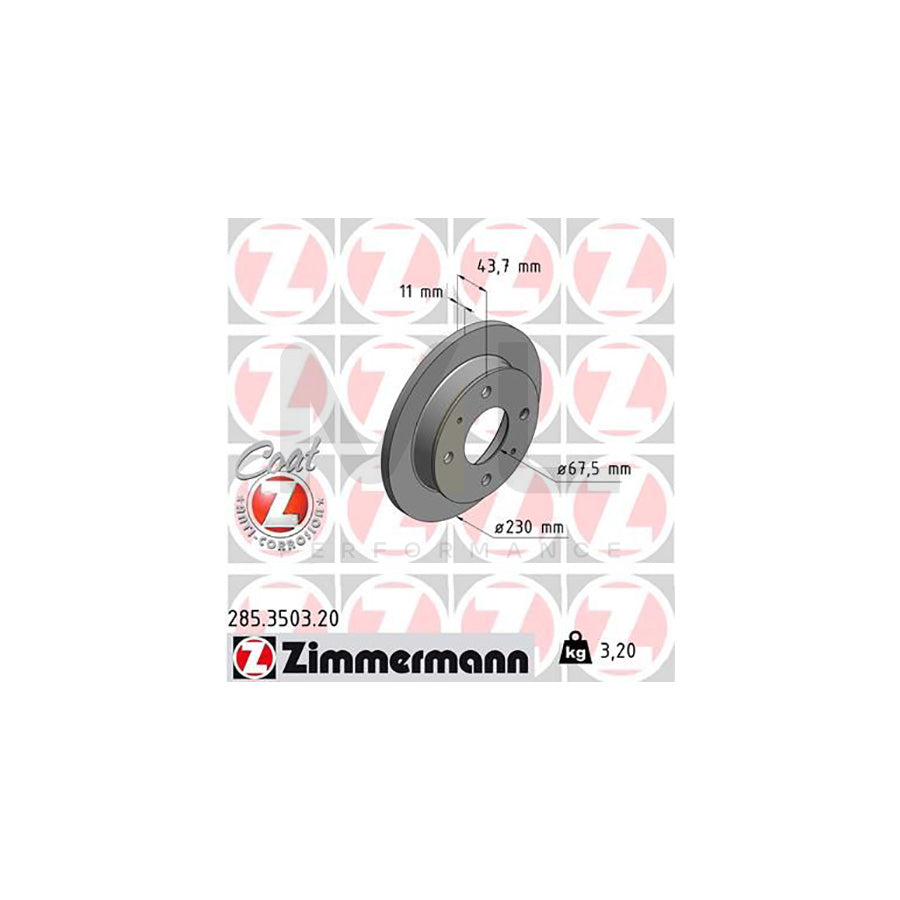 ZIMMERMANN COAT Z 285.3503.20 Brake Disc for HYUNDAI Amica / Atoz (MX) Solid, Coated  - 1 piece