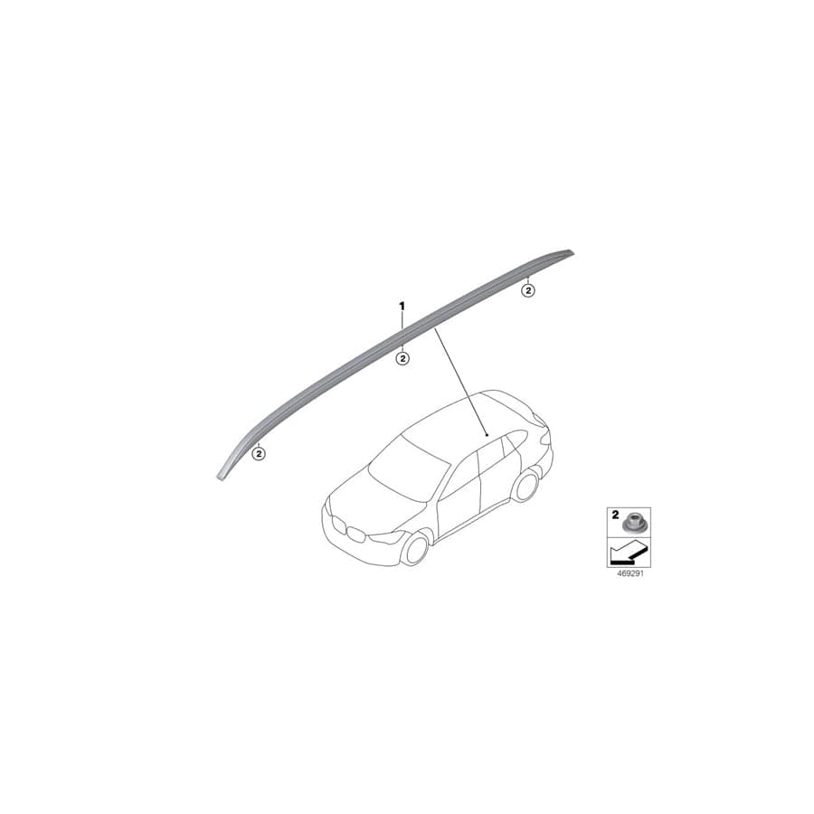 Genuine BMW Mini 51137356436 F48 Roof Rails Aluminium Black Right (Inc. X1 18dX, X1 16d & X1 20d)