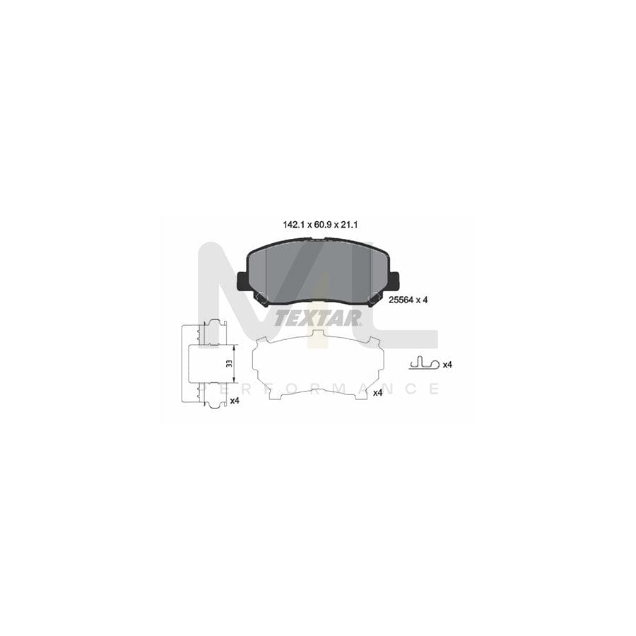 TEXTAR 2556403 Brake pad set for JEEP Cherokee V (KL) with acoustic wear warning, with accessories