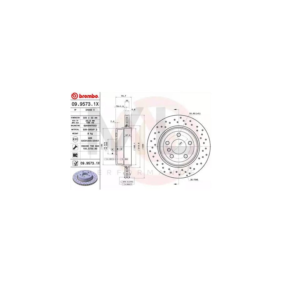 brembo-xtra-line-09-9573-1x-brake-disc-for-bmw-x3-e83-perforated-vented-coated-high-carbon-with-bolts-screws