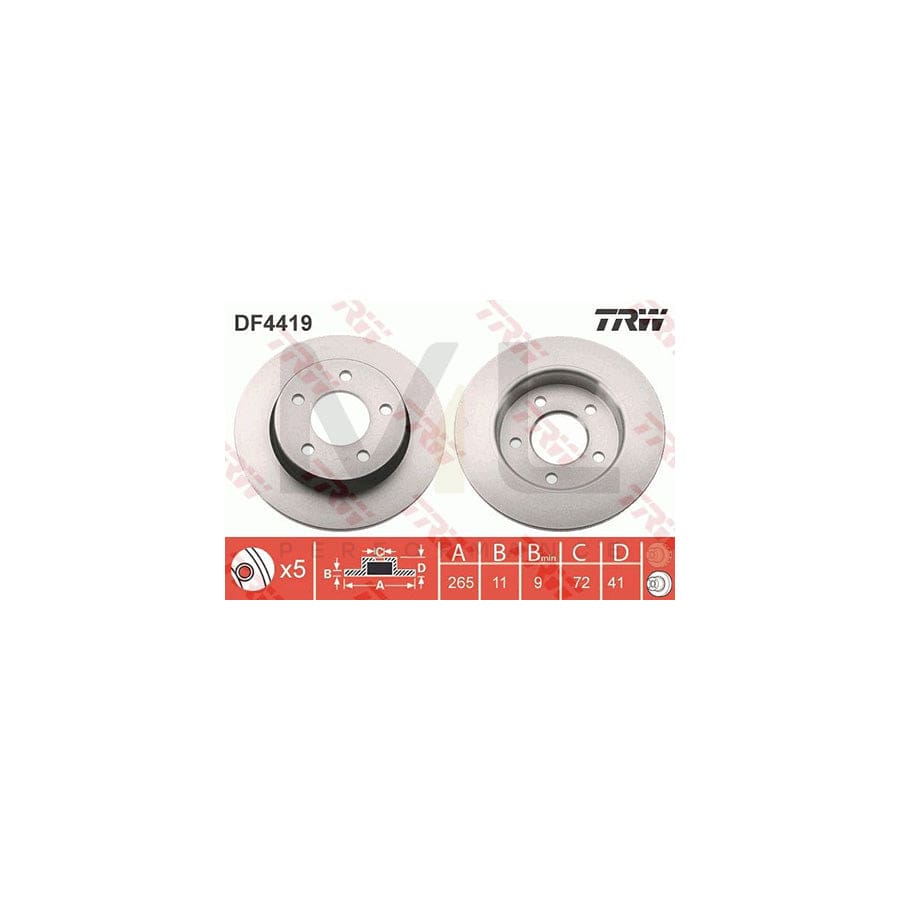 TRW DF4419 Brake Disc Solid, Painted  - 1 piece
