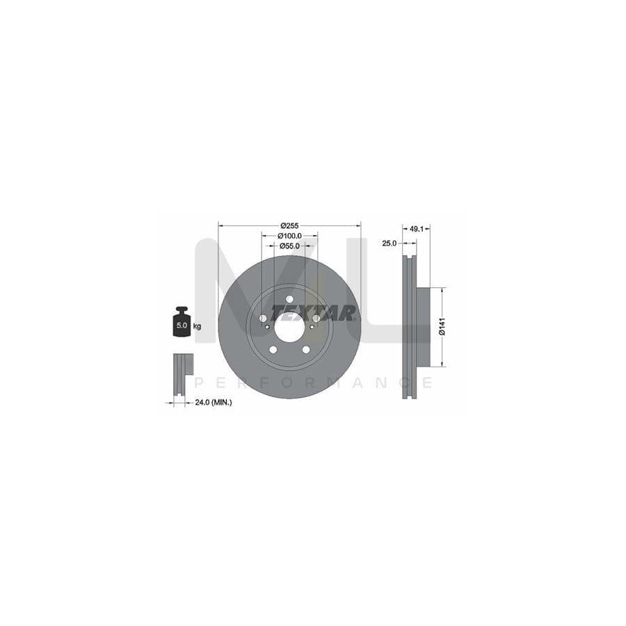 TEXTAR 92077400 Brake Disc Internally Vented, without wheel hub, without wheel studs  - 1 piece