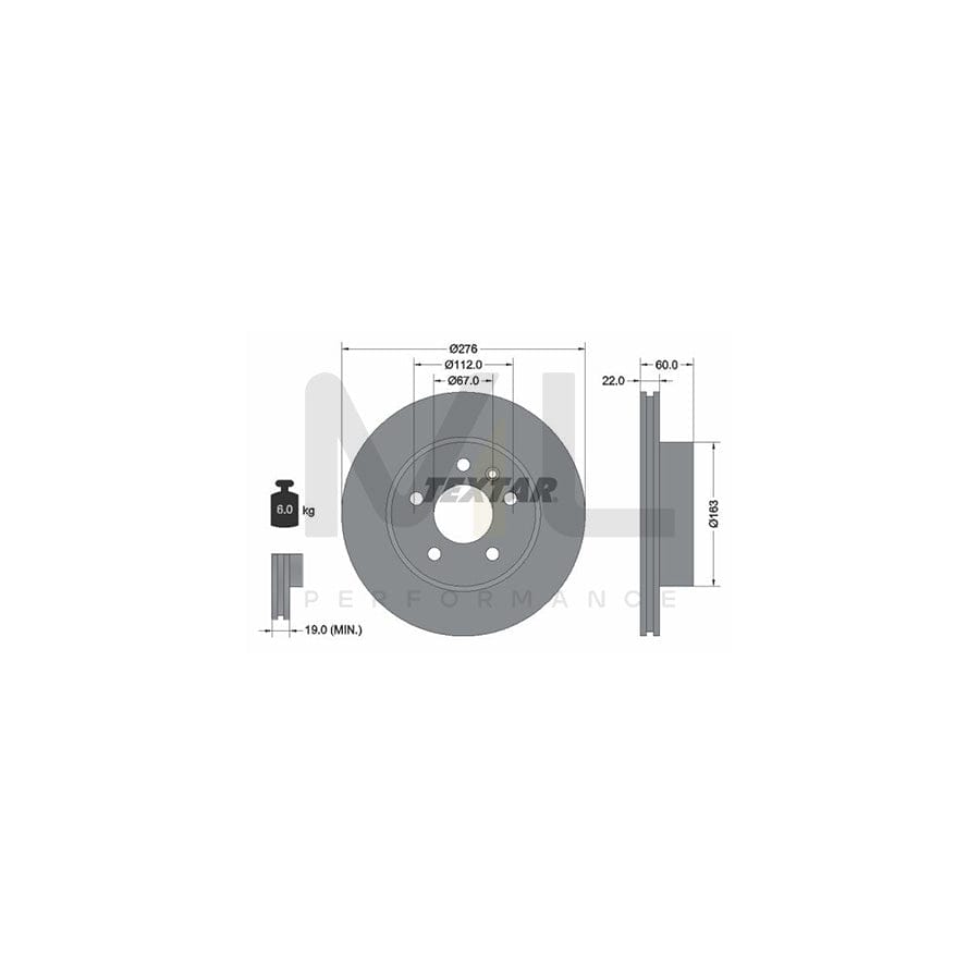 TEXTAR PRO 92074403 Brake Disc Internally Vented, Coated, without wheel hub, without wheel studs  - 1 piece