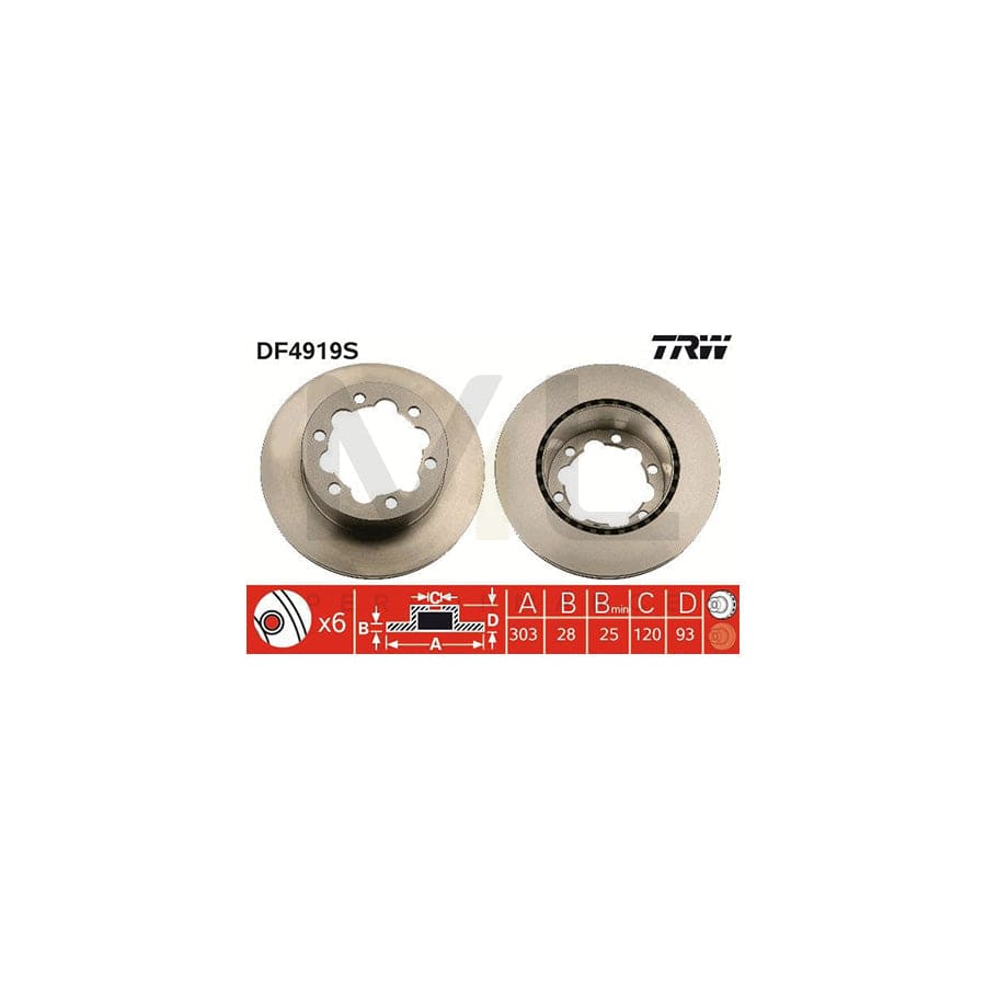 TRW DF4919S Brake Disc Vented, Painted, High-carbon  - 1 piece