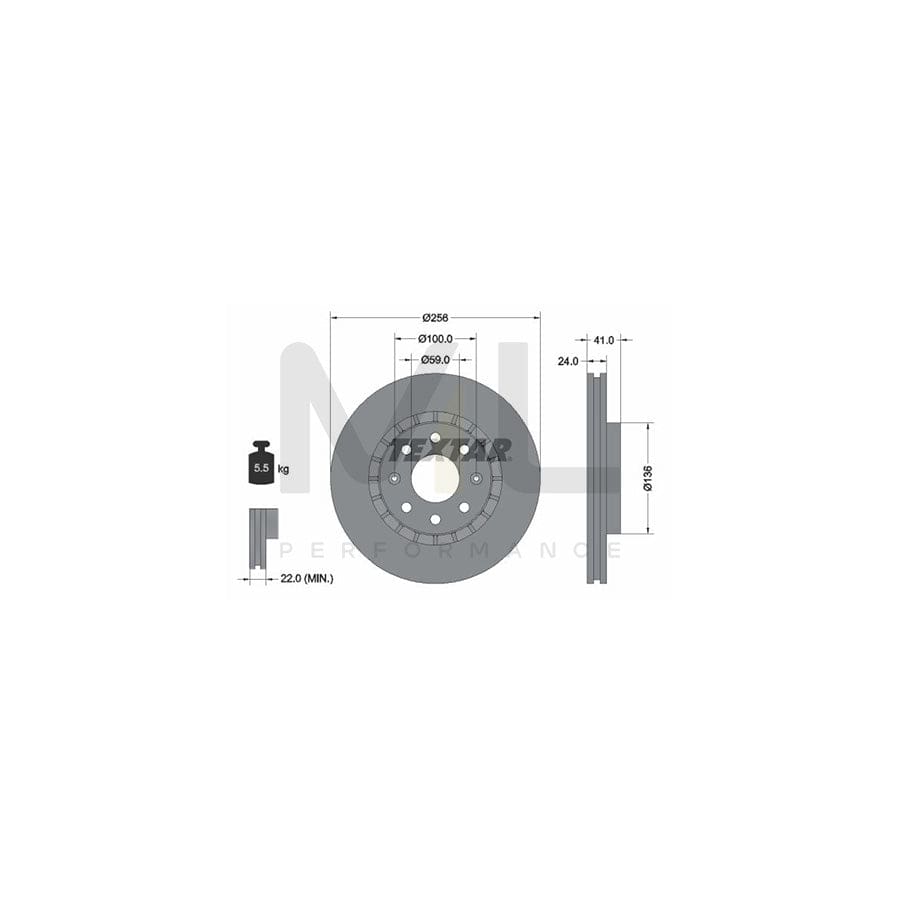 TEXTAR 92263303 Brake Disc for CHEVROLET AVEO Externally Vented, Coated, without wheel hub, without wheel studs  - 1 piece
