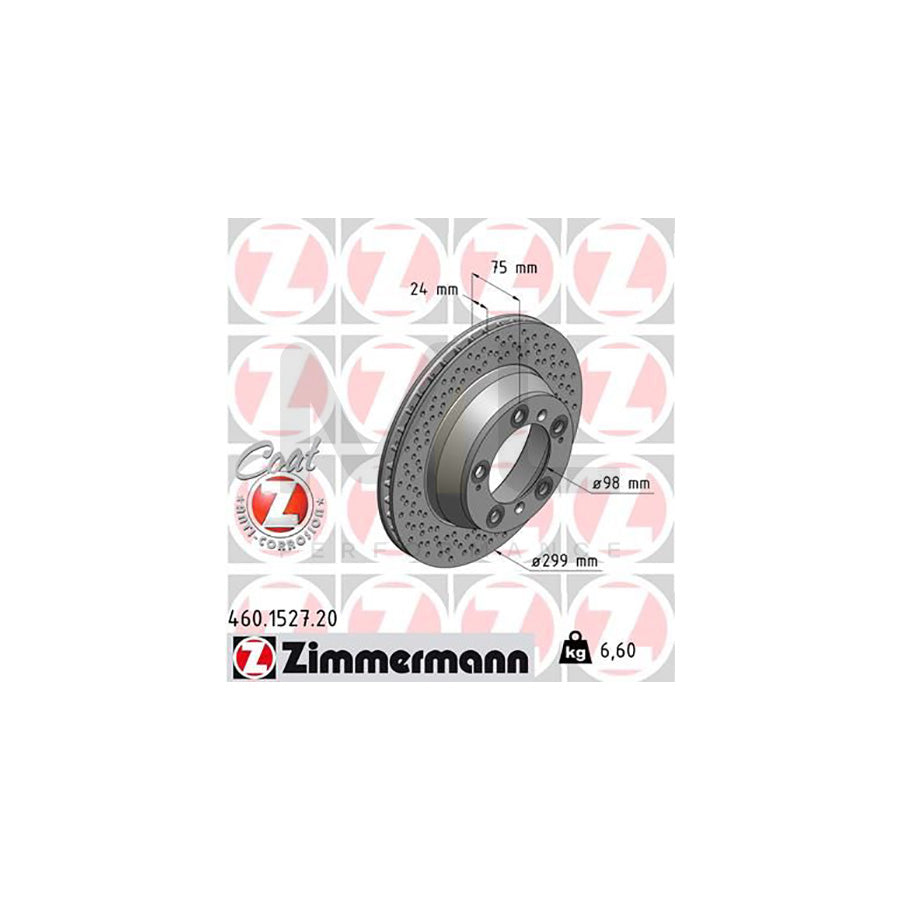 ZIMMERMANN COAT Z 460.1527.20 Brake Disc for PORSCHE 911 Internally Vented, Perforated, Coated  - 1 piece