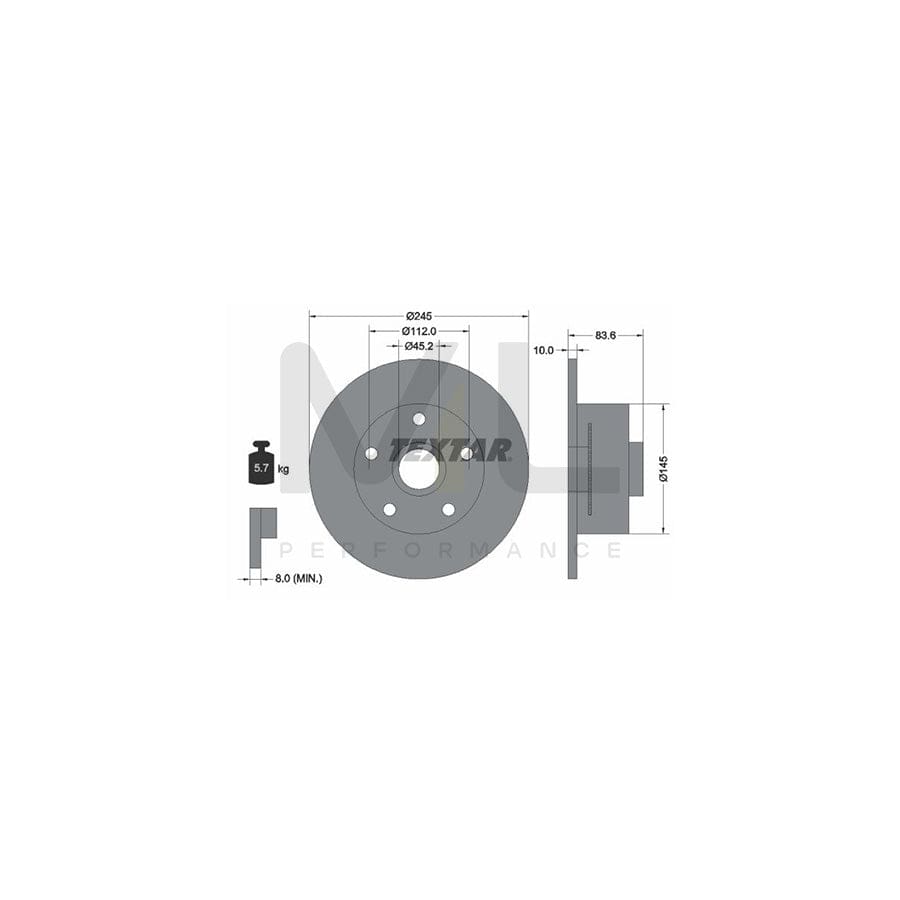 TEXTAR 92154300 Brake Disc for AUDI A4 Solid, with ABS sensor ring, with wheel hub, without wheel studs  - 1 piece