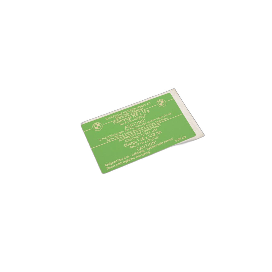 Genuine BMW 64508387412 E39 Label "Air Condition" 750 GRAmm (Inc. M5)