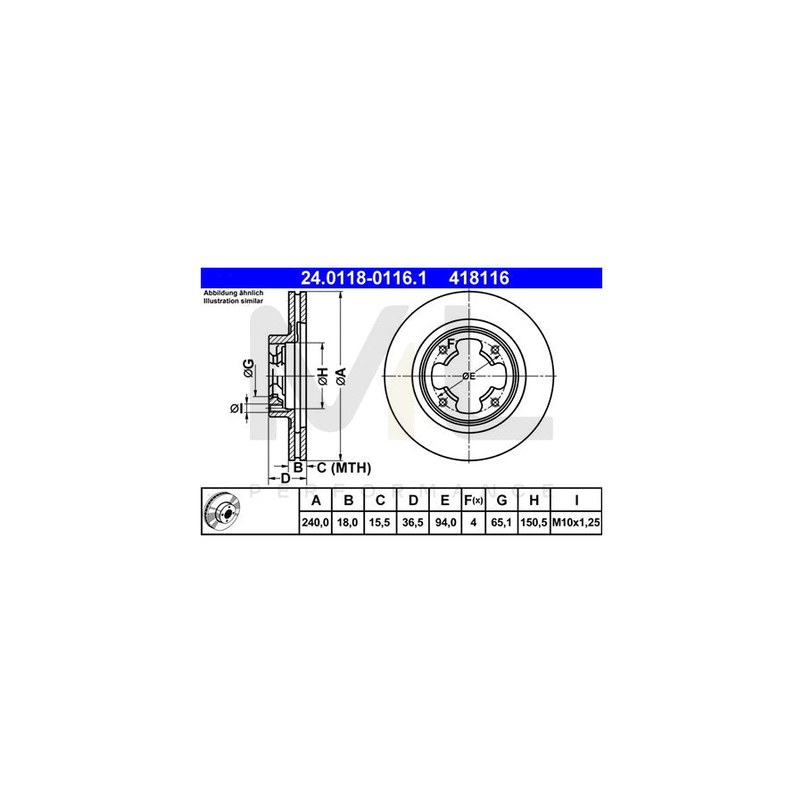 ATE 24.0118-0116.1 Brake Disc for SUBARU Justy I (KAD) Vented  - 1 piece