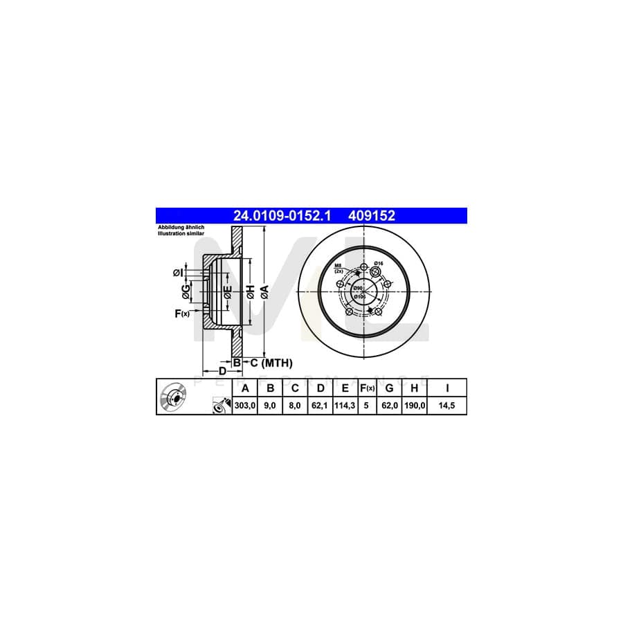 ATE 24.0109-0152.1 Brake Disc for TOYOTA RAV4 II Off-Road (XA20) Solid, Coated  - 1 piece