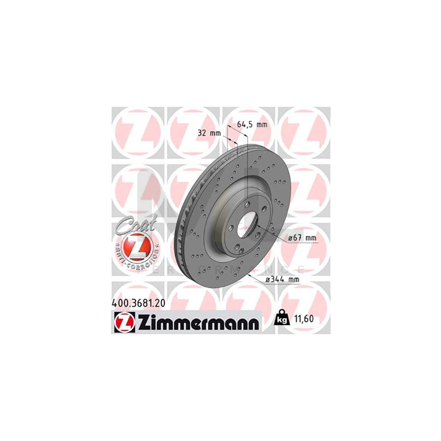 ZIMMERMANN COAT Z 400.3681.20 Brake Disc Drilled dimples, Internally Vented, Coated, High-carbon  - 1 piece