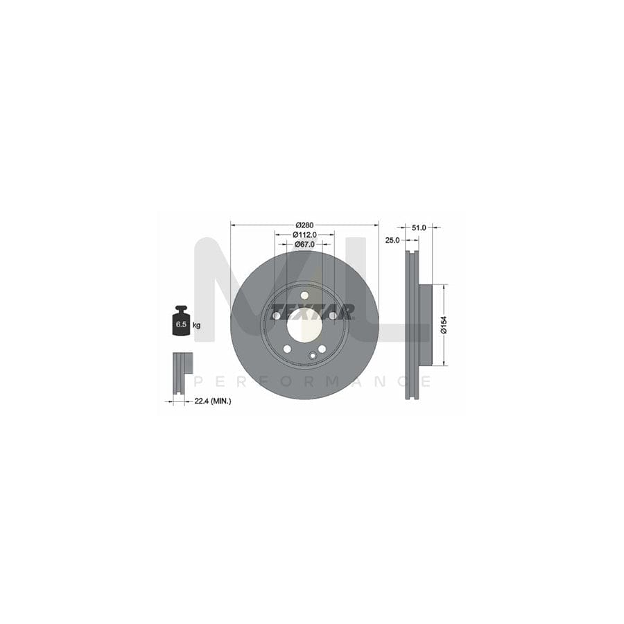 TEXTAR PRO 92257003 Brake Disc Internally Vented, Coated, without wheel hub, without wheel studs  - 1 piece