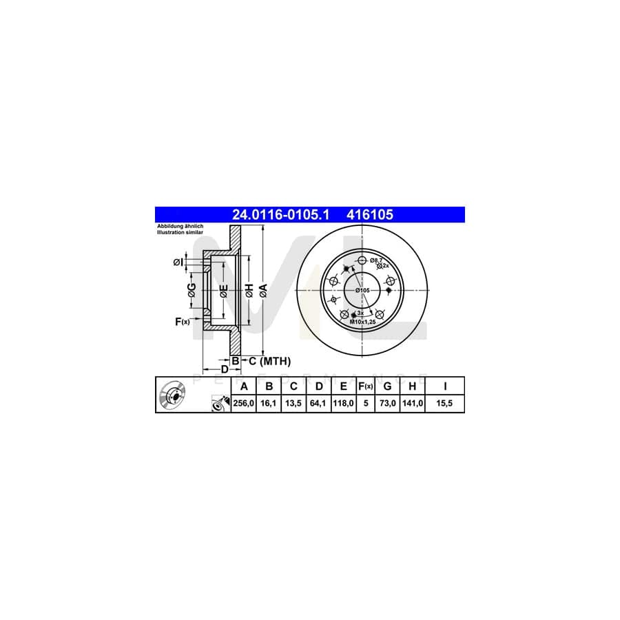 ATE 24.0116-0105.1 Brake Disc Solid, Coated  - 1 piece