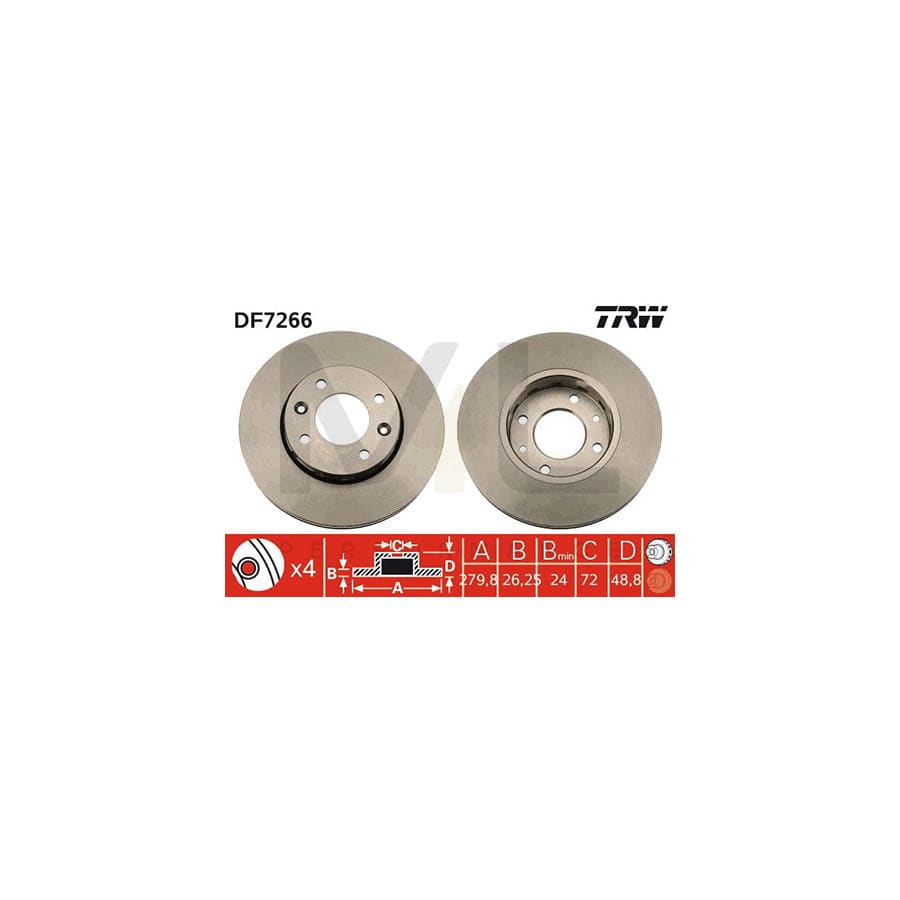 TRW DF7266 Brake Disc for KIA CARENS Vented, Painted  - 1 piece