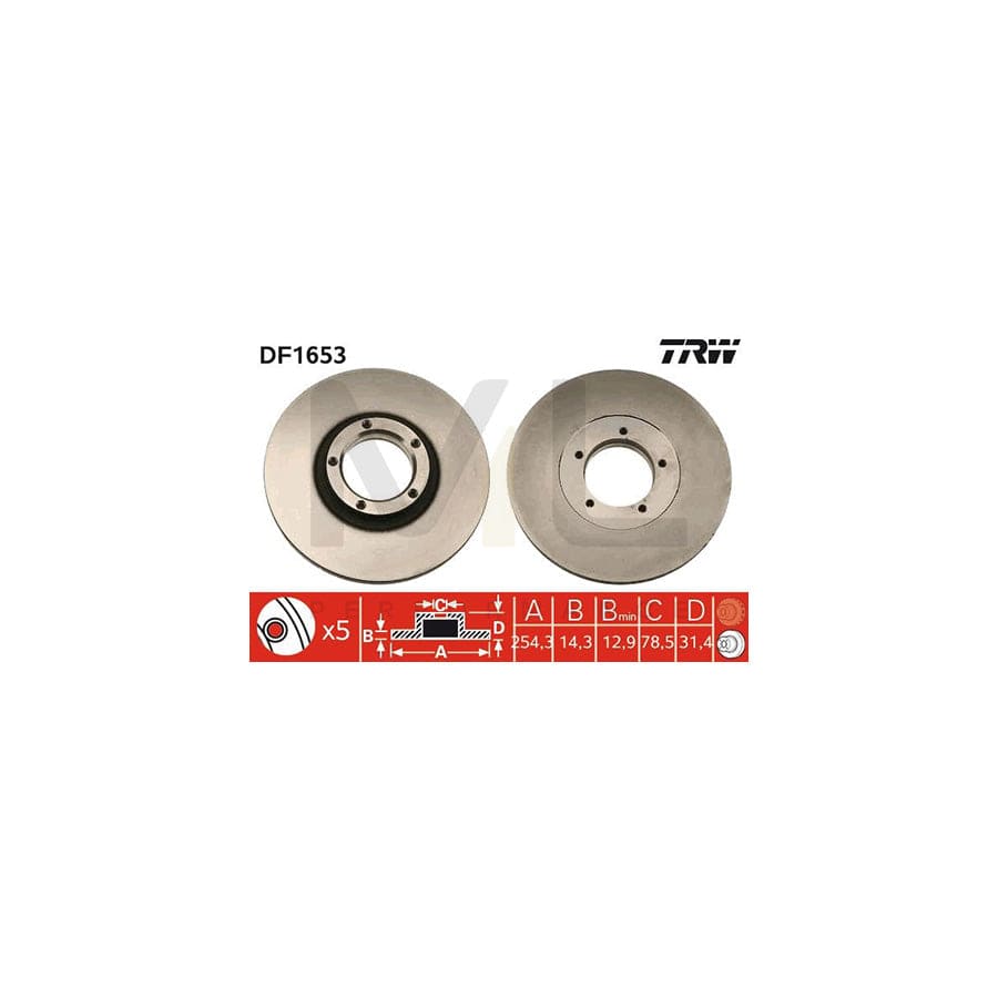 TRW DF1653 Brake Disc for FORD TRANSIT Solid, Painted  - 1 piece