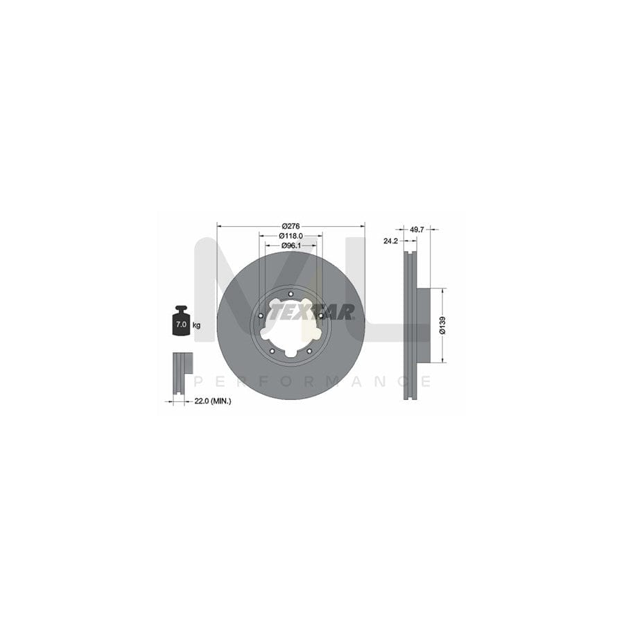 TEXTAR PRO 93185303 Brake Disc for NISSAN Cabstar E Platform / Chassis (TL_, VL_) Internally Vented, Coated, without wheel hub, without wheel studs  - 1 piece