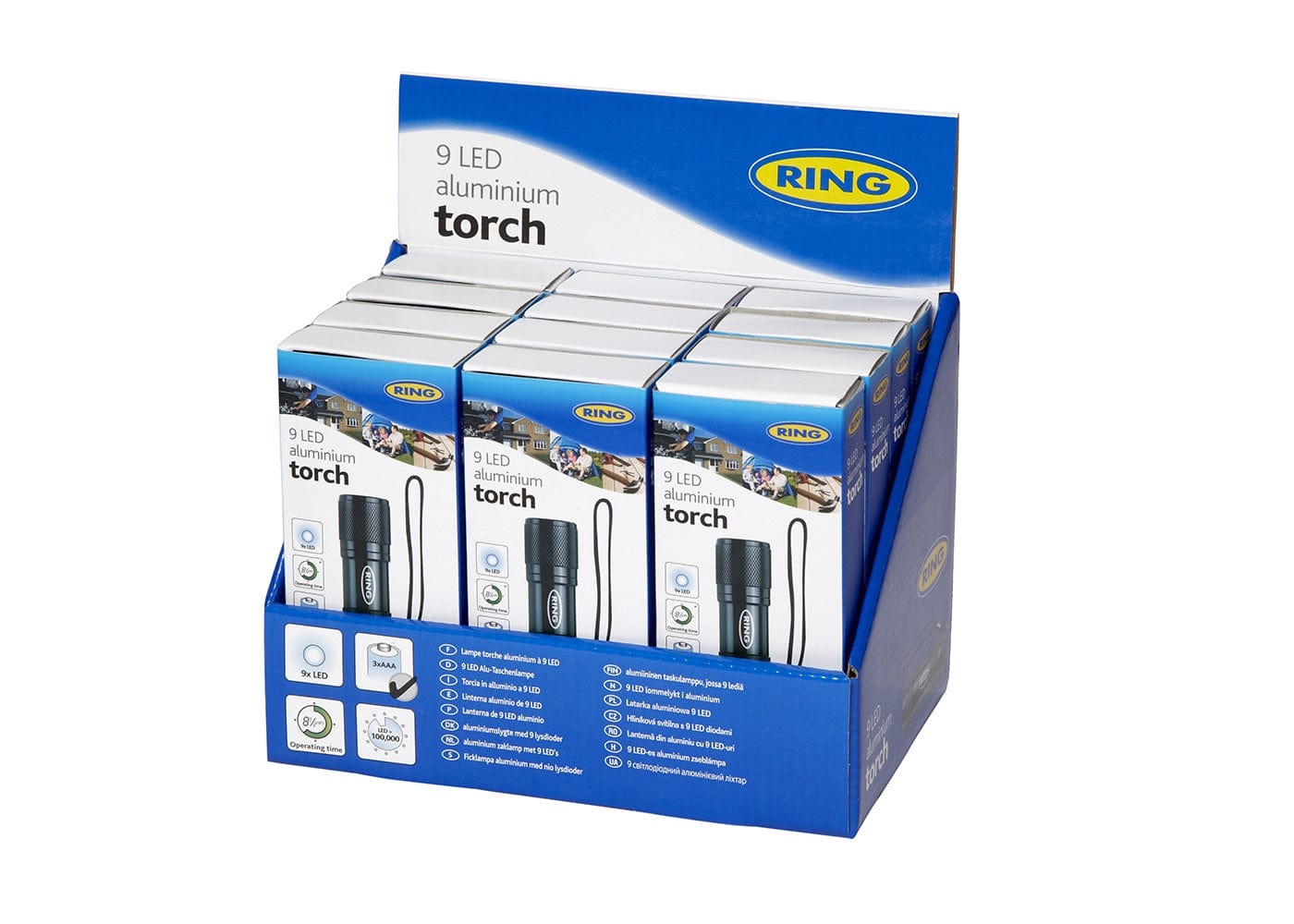 RING RT5158 9 LED Aluminium Torch (Sold only as 12pcs in a counter top display unit)