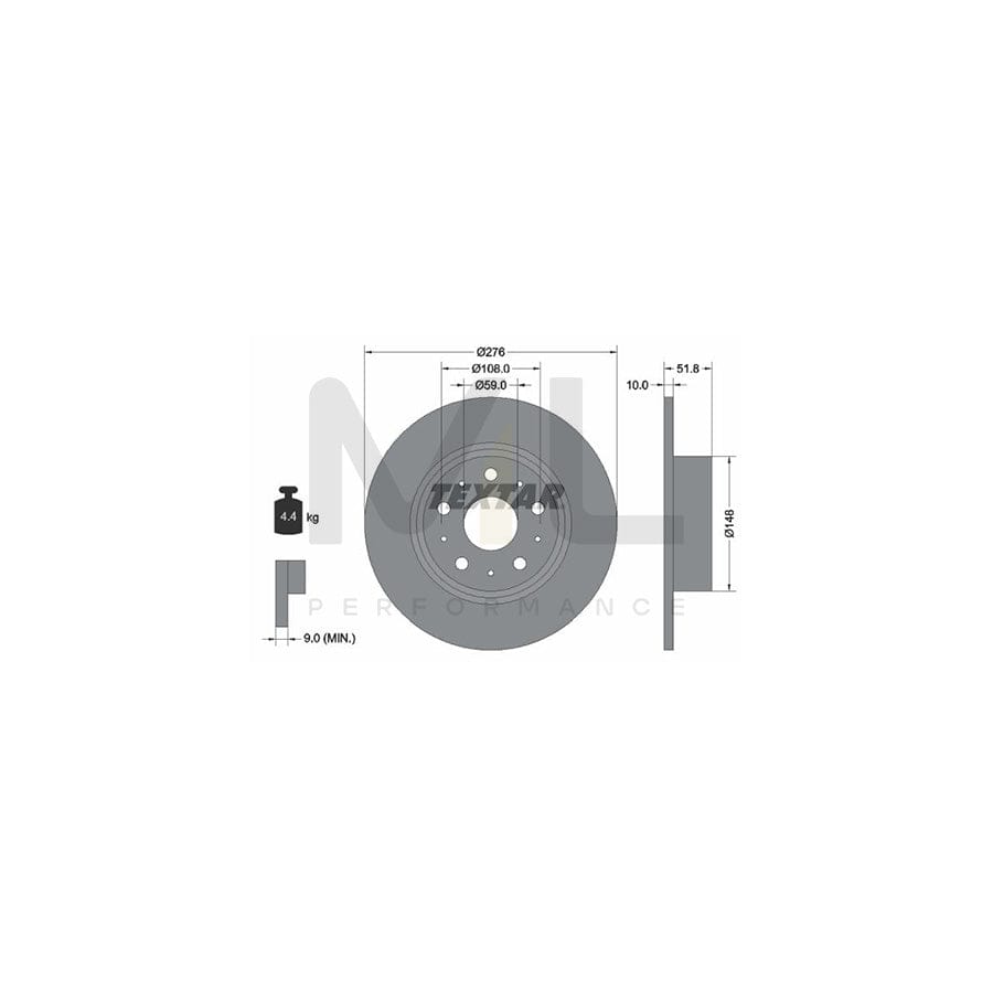 TEXTAR 92095300 Brake Disc Solid, without wheel hub, without wheel studs  - 1 piece