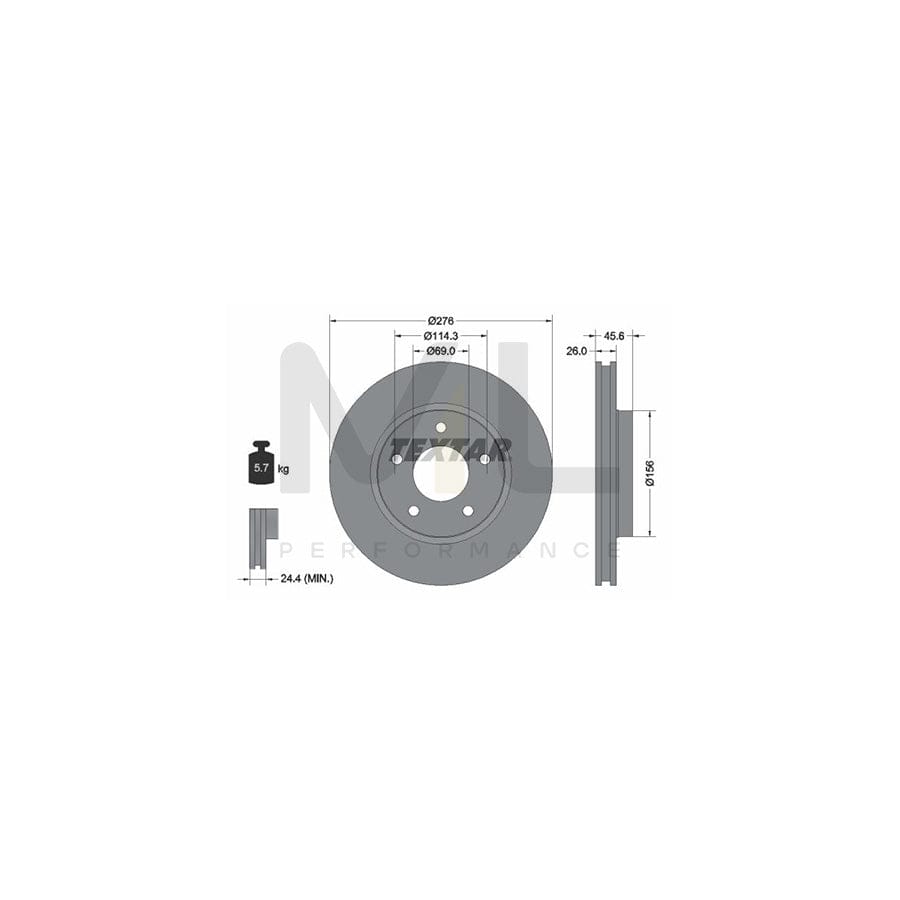 TEXTAR PRO 92197403 Brake Disc Internally Vented, Coated, without wheel hub, without wheel studs  - 1 piece
