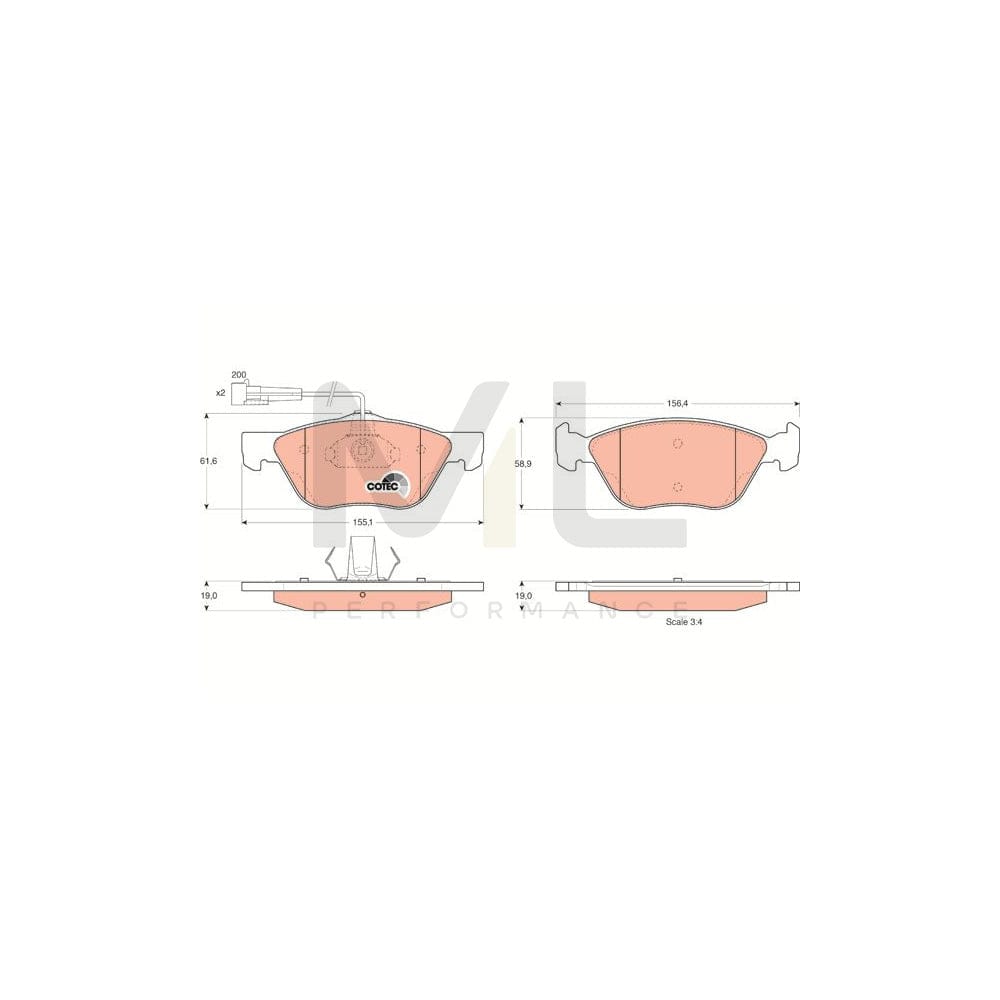 TRW Cotec Gdb1212 Brake Pad Set Incl. Wear Warning Contact