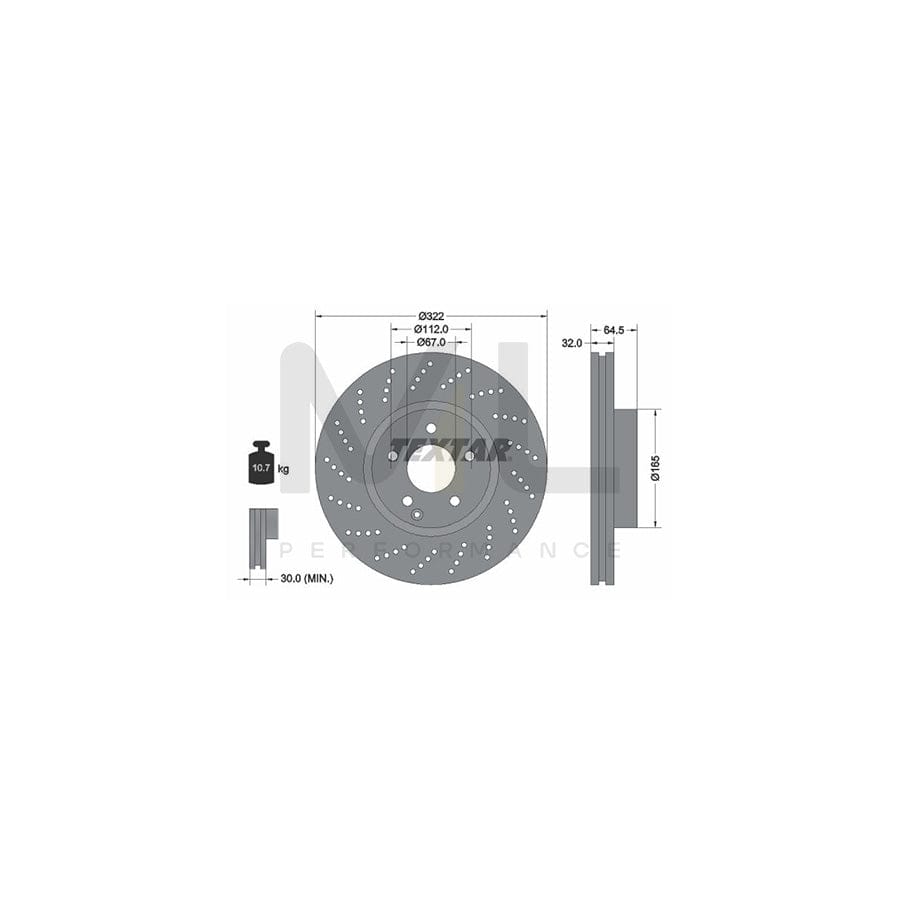 TEXTAR PRO 92163403 Brake Disc Internally Vented, Perforated, Coated, without wheel hub, without wheel studs  - 1 piece