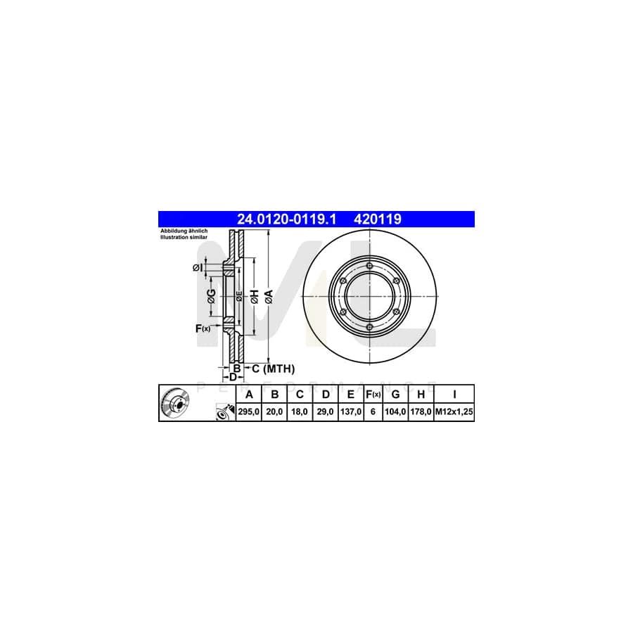 ATE 24.0120-0119.1 Brake Disc for NISSAN PATROL Vented, Coated  - 1 piece