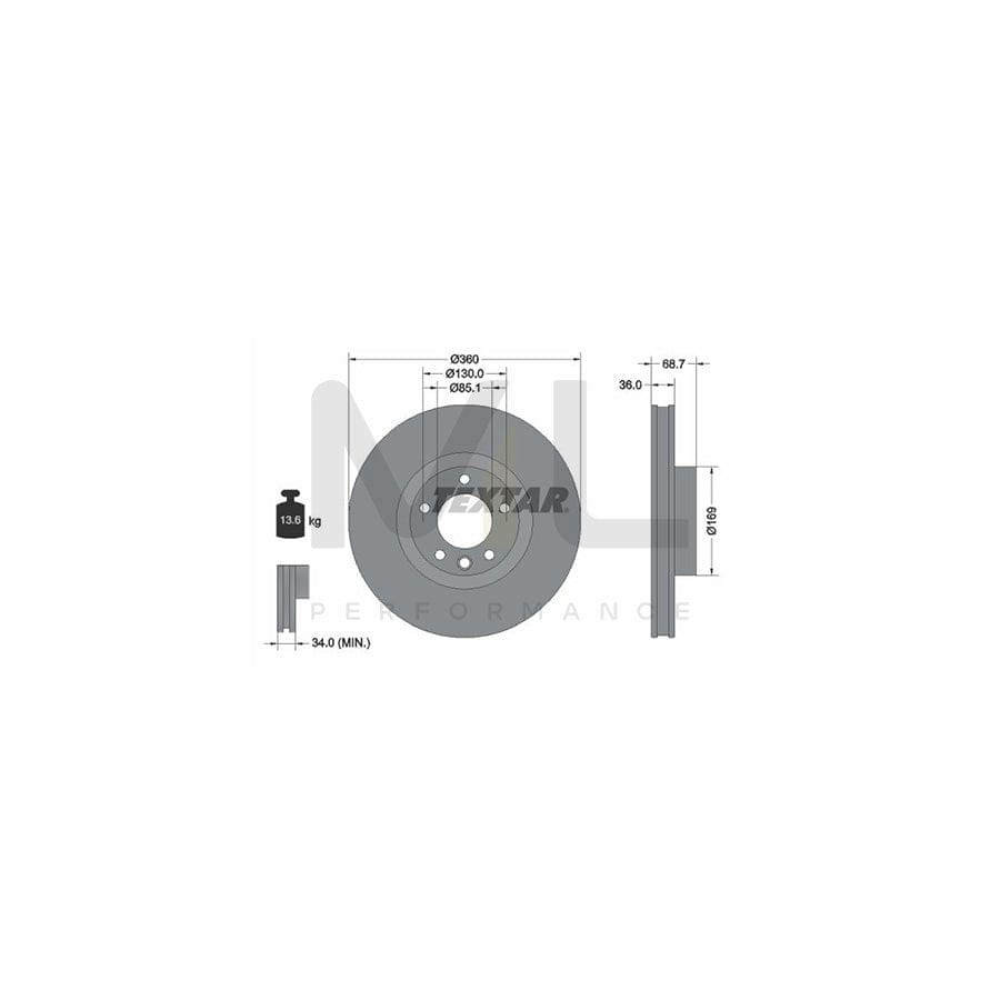 TEXTAR 92262605 Brake Disc Internally Vented, Coated, High-carbon, without wheel hub, without wheel studs