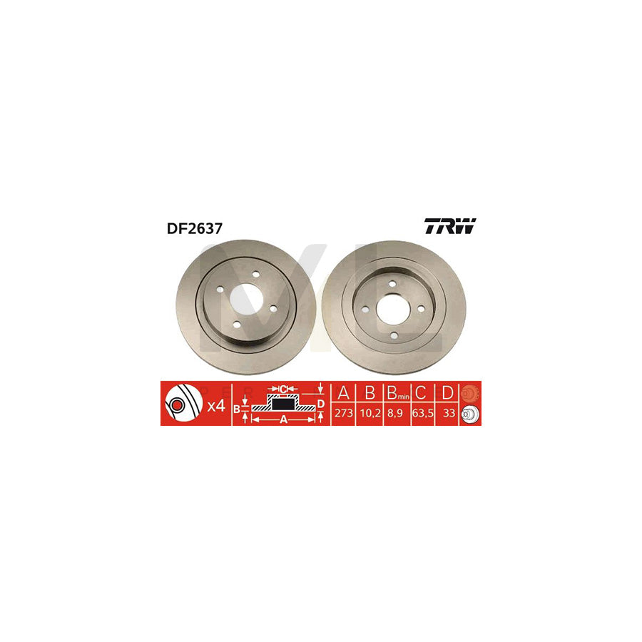 TRW DF2637 Brake Disc Solid  - 1 piece