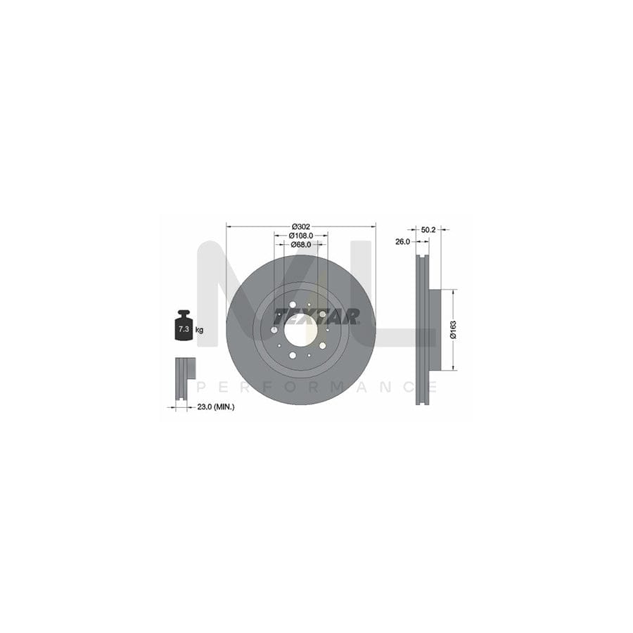 TEXTAR 92092300 Brake Disc Externally Vented, without wheel hub, without wheel studs  - 1 piece