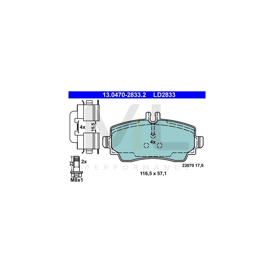 ATE Ceramic 13.0470-2833.2 Brake pad set suitable for MERCEDES-BENZ A-Class (W168) excl. wear warning contact, prepared for wear indicator, with brake caliper screws, with accessories