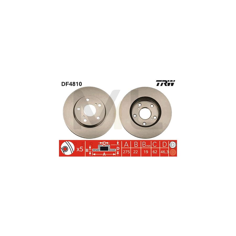 TRW DF4810 Brake Disc Vented, Painted  - 1 piece
