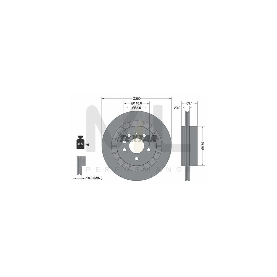 TEXTAR 92164900 Brake Disc for SAAB 9-5 Externally Vented, without wheel hub, without wheel studs  - 1 piece
