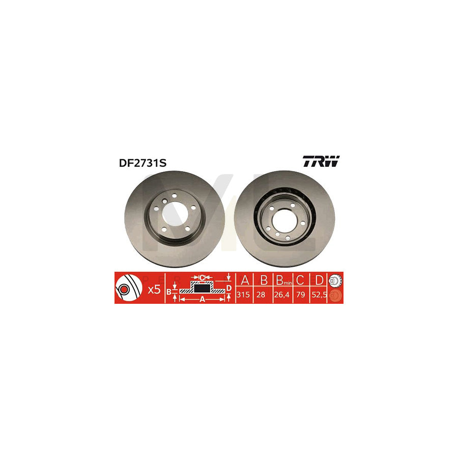 TRW DF2731S Brake Disc Vented, Painted