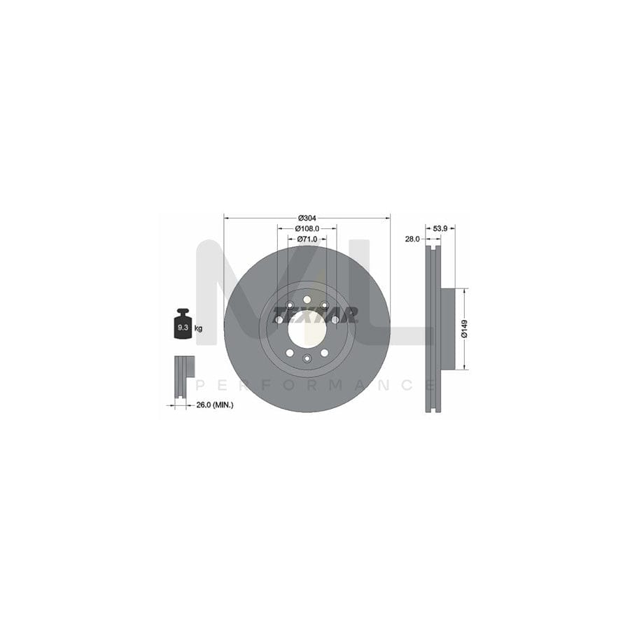 TEXTAR PRO 92287203 Brake Disc Internally Vented, Coated, without wheel hub, without wheel studs  - 1 piece