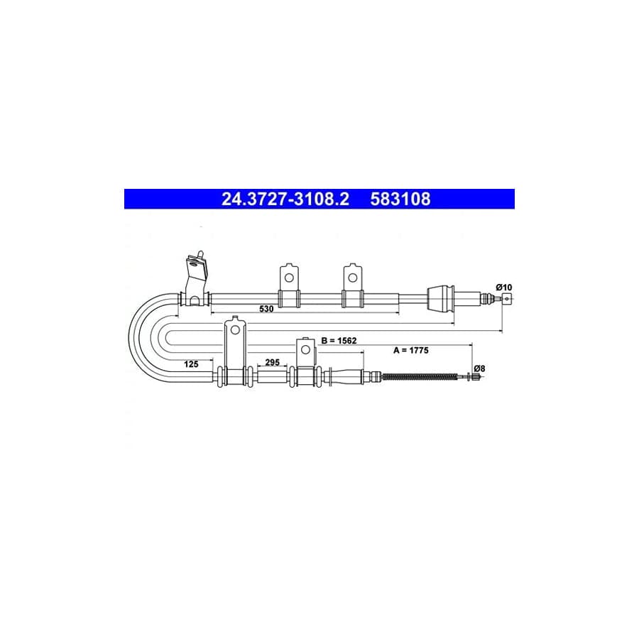 ATE 24.3727-3108.2 Hand Brake Cable for Hyundai Santa Fe I (Sm)