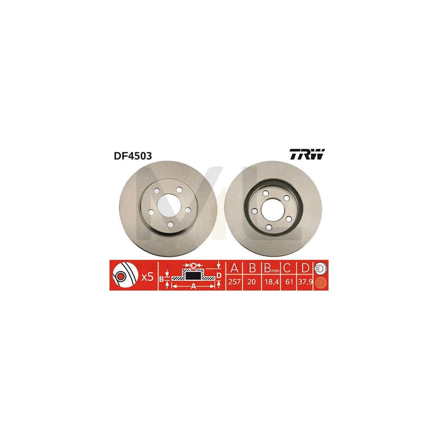 TRW DF4503 Brake Disc Vented, Painted  - 1 piece