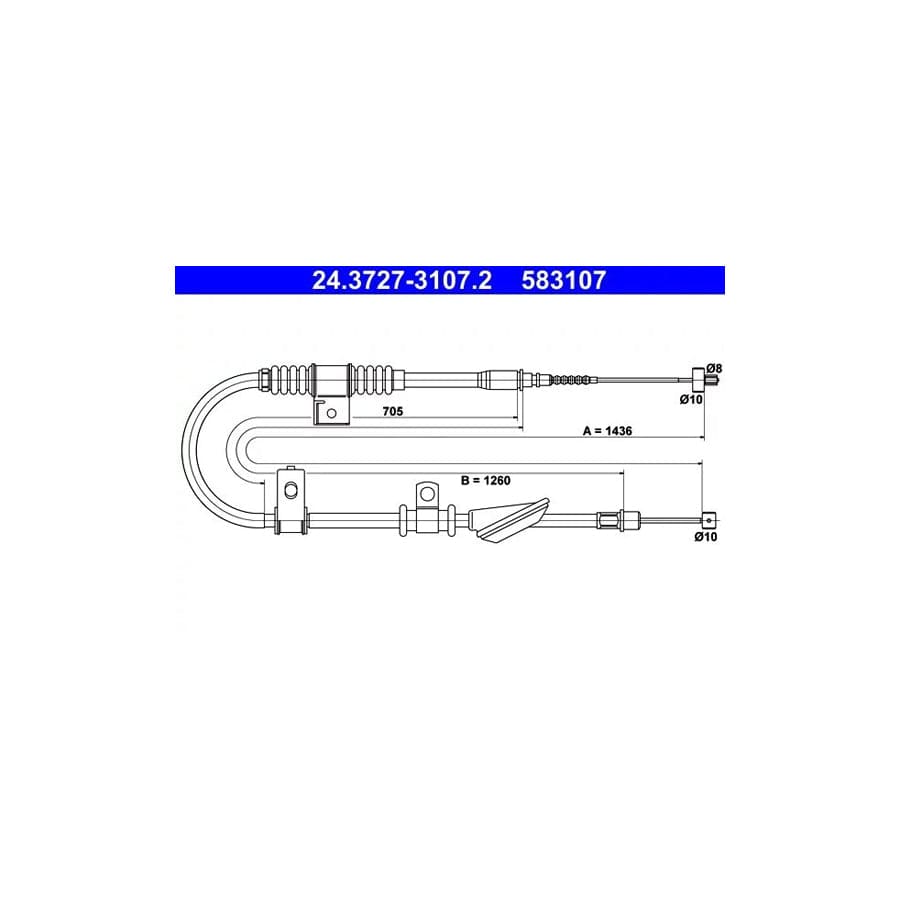 ATE 24.3727-3107.2 Hand Brake Cable for Hyundai Lantra